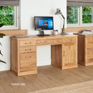 Mobel Oak Twin Pedestal Computer Desk - 1
