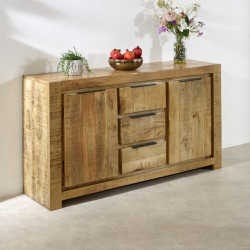 Surrey Solid Wood Large Sideboard 2 Door 3 Drawer Fully Assembled by Indian Hub MD17